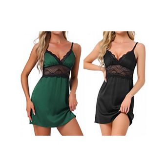 2 pc Women's Satin Lingerie Silky Nightgowns Lace Babydoll Slip Nightie Bridal Chemise Pajama Dress
