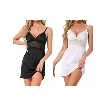 2 pc Women's Satin Lingerie Silky Nightgowns Lace Babydoll Slip Nightie Bridal Chemise Pajama Dress