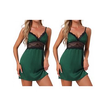 2 pc Women's Satin Lingerie Silky Nightgowns Lace Babydoll Slip Nightie Bridal Chemise Pajama Dress