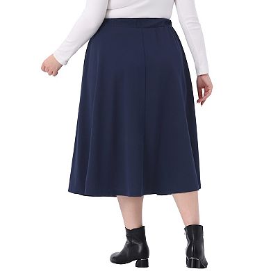 Plus Size Midi Skirt for Women Elastic High Waisted Casual Flowy A Line Skirts with Pockets