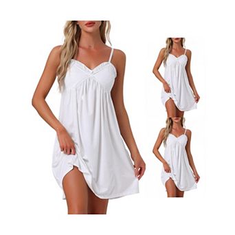 3 pc Women's Lingerie Ruffle Sleeveless Soft Nightgown V Neck Chemise Loungewear