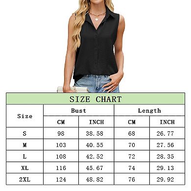 Women's Basic Lapel V-Neck Blouse Summer Work Formal Button Down Sleeveless Shirt Casual Tank Top