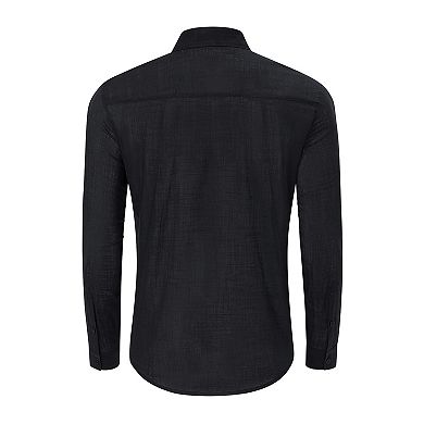 Mens Button Down Linen Shirts Casual Long Sleeve Shirts Cotton Beach Shirts with Pocket