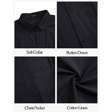 Mens Button Down Linen Shirts Casual Long Sleeve Shirts Cotton Beach Shirts with Pocket