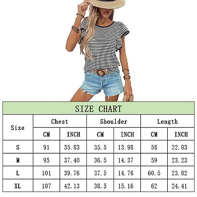 Womens Striped Knit Tops Flutter Cap Sleeve Sweater Boat Neck Color Block Tops