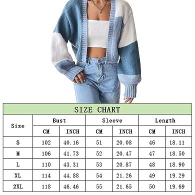 Womens Open Front Sweater Color Block Long Sleeve Cardigan Fall Knit Coat