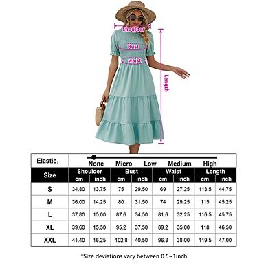 Women's Short Short Sleeve Smocked Midi Dress Casual Elastic Waist Tiered A Line Maxi Dress