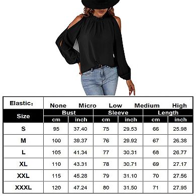 Women Long Sleeve Tops Elegant Casual Cold Shoulder Ruffle Collar Blouses Autumn Fashion Shirts