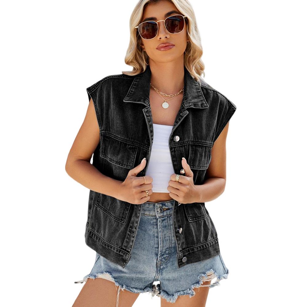 RISEN Oversized Cargo Pocket Denim Jacket with Cuffed Sleeves