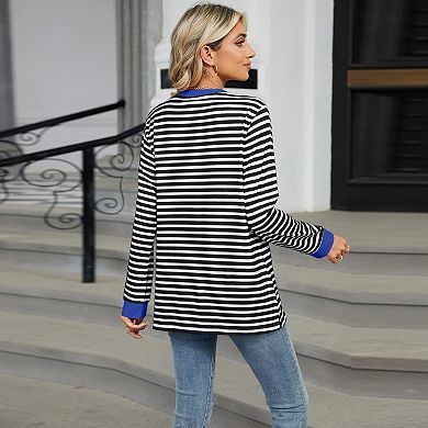 Women Striped Color Block Oversized Sweatshirt Crew Neck Long Sleeve Shirt Loose Pullover Top