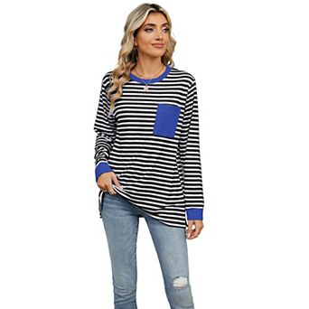 Women Striped Color Block Oversized Sweatshirt Crew Neck Long Sleeve Shirt Loose Pullover Top