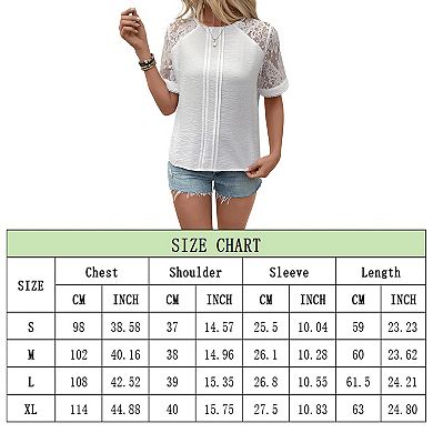 Womens Lace Tops with Keyhole Back Elegant Textured Blouse Tops Lace Patchwork Tops