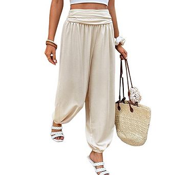 Womens Baggy Wide Leg Pants Elastic Waisted Loose Palazzo Harem Trousers