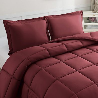 Elegant Comfort 3-Piece Solid Box Stitched Comforter & Shams - Double-Filled Comforter