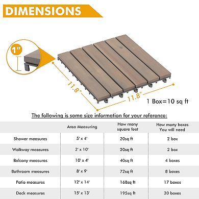 12''x12'' Wood Patio Flooring Deck Tiles 10 Pieces