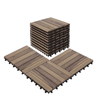 12''x12'' Wood Patio Flooring Deck Tiles 10 pc