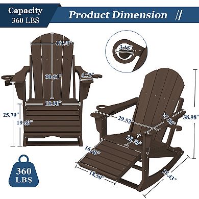 Foldable Outdoor Rocking Chair Removable Wheels, Ergonomic & Weatherproof