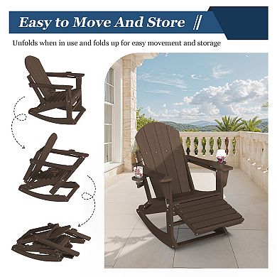Foldable Outdoor Rocking Chair Removable Wheels, Ergonomic & Weatherproof