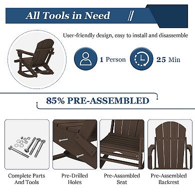 Foldable Outdoor Rocking Chair Removable Wheels, Ergonomic & Weatherproof