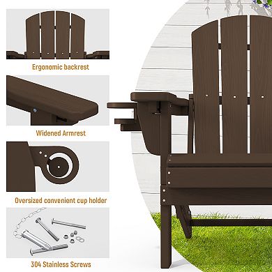 3-Position Reclining Folding Outdoor Chair PE Wood Grain, Weather-Resistant