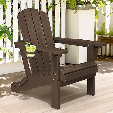 3-Position Reclining Folding Outdoor Chair PE Wood Grain, Weather-Resistant