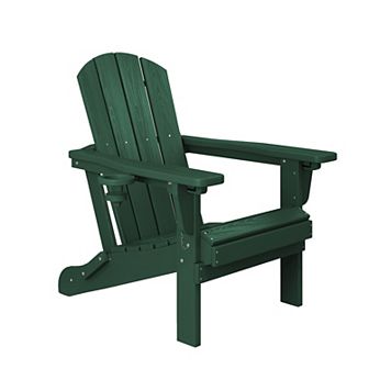 3-Position Reclining Folding Outdoor Chair PE Wood Grain, Weather-Resistant
