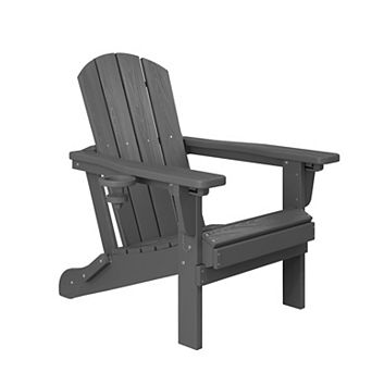 3-Position Reclining Folding Outdoor Chair PE Wood Grain, Weather-Resistant