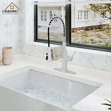 1.8 Flow Pull Down Sprayer Kitchen Faucet with Infrared Sensor Induction Function and Deck Plate