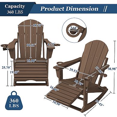 Foldable Outdoor Rocking Chair Removable Wheels, Ergonomic & Weatherproof