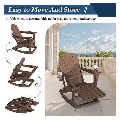Foldable Outdoor Rocking Chair Removable Wheels, Ergonomic & Weatherproof
