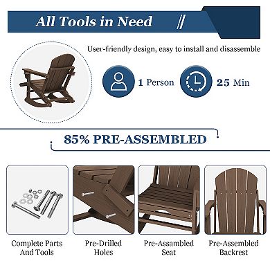 Foldable Outdoor Rocking Chair Removable Wheels, Ergonomic & Weatherproof