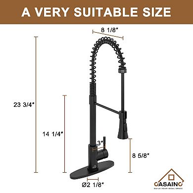 Spring Pull Down Sprayer Kitchen Faucet with Dual-Function Spray Head and Deck Plate