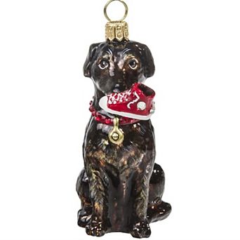 Joy To The World Chocolate Lab With High Top Sneaker Polish Glass Christmas Ornament