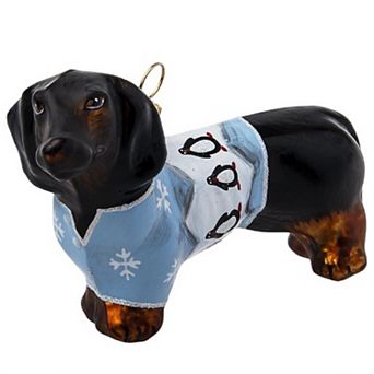 Joy To The World Dachshund In Penguin Christmas Pajamas Polish Glass Ornament