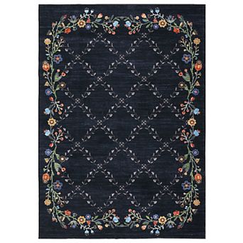 Garvee Machine Washable Floral Printed Area Rug Low Pile Stain Resistant Throw Carpet