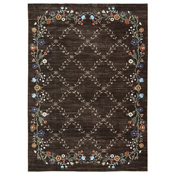 Garvee Machine Washable Floral Printed Area Rug Low Pile Stain Resistant Throw Carpet
