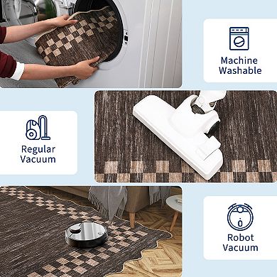 Garvee Machine Washable Modern Flounce Design Area Rug Non Slip Low Pile Indoor Mat