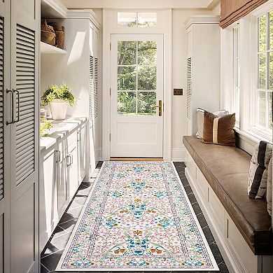 Garvee Machine Washable Non Slip Stain Resistant Modern Flower Printed Area Rug for Home Decor