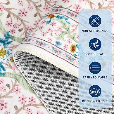 Garvee Machine Washable Non Slip Stain Resistant Modern Flower Printed Area Rug for Home Decor