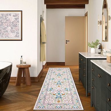 Garvee Machine Washable Non Slip Stain Resistant Modern Flower Printed Area Rug for Home Decor