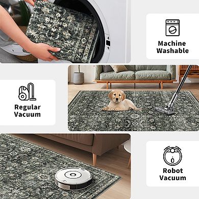 Garvee Vintage Distressed Boho Machine Washable Area Rug Non Slip Non Shedding for Bedroom Kitchen