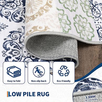 Garvee Machine Washable Bohemian Plain Brocade Pattern Non Slip Area Rugs for Living Room