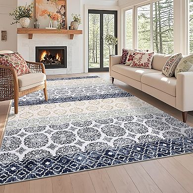 Garvee Machine Washable Bohemian Plain Brocade Pattern Non Slip Area Rugs for Living Room