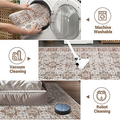 Garvee Machine Washable Area Rug Non Slip Stain Resistant Rug for Living Room