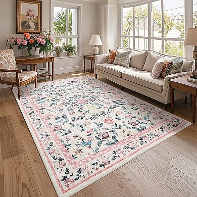 Garvee Pastoral Style Area Rug Ultra Thin Non Slip Stain Resistant Carpet for Home Decor