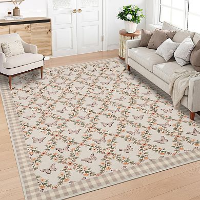 Garvee Floral & Butterfly Printed Non Slip Area Rug Machine Washable Carpet for Home Decor