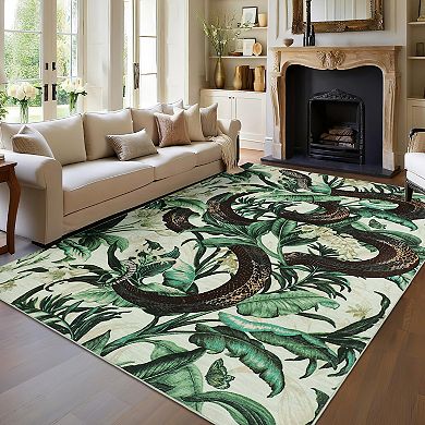 Garvee Machine Washable Modern Rural Flower & Snake Area Rug Non Slip Non Shedding Carpet