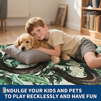 Garvee Machine Washable Modern Rural Flower & Snake Area Rug Non Slip Non Shedding Carpet