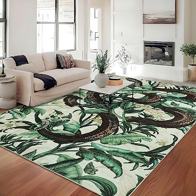 Garvee Machine Washable Modern Rural Flower & Snake Area Rug Non Slip Non Shedding Carpet