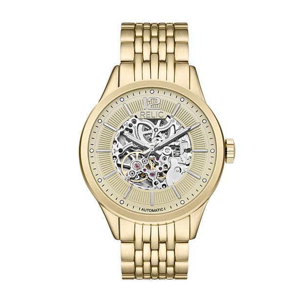 Fossil Gold Tone Skeleton Dial Watch Fossil Mens Watch 44mm Gold Tone Skeleton Dial Black Leather  main image 2